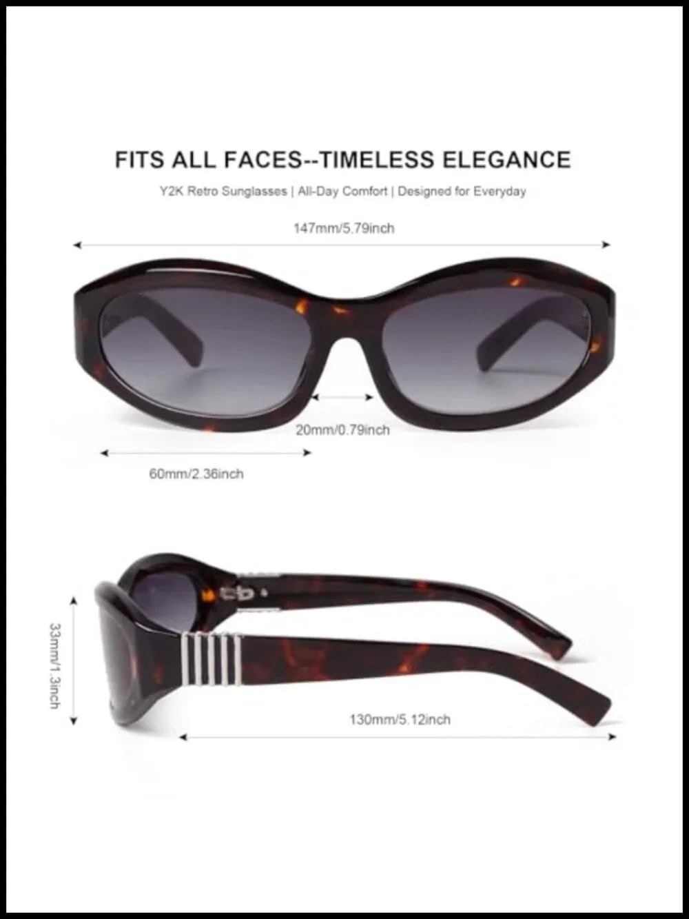 Y2K Wrap Around Sunglasses Cat Eye Oval Frame UV400